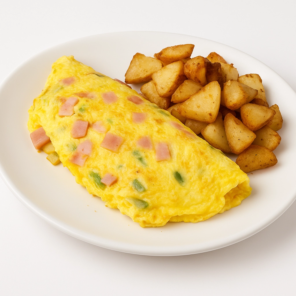Fluffy Denver omelet with home fries at Early Bird Cafe Plaistow NH